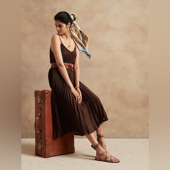 Banana Republic Dresses & Skirts - NWOT Banana Republic Satin Pleated Midi Dress | Mocha Brown | XXL